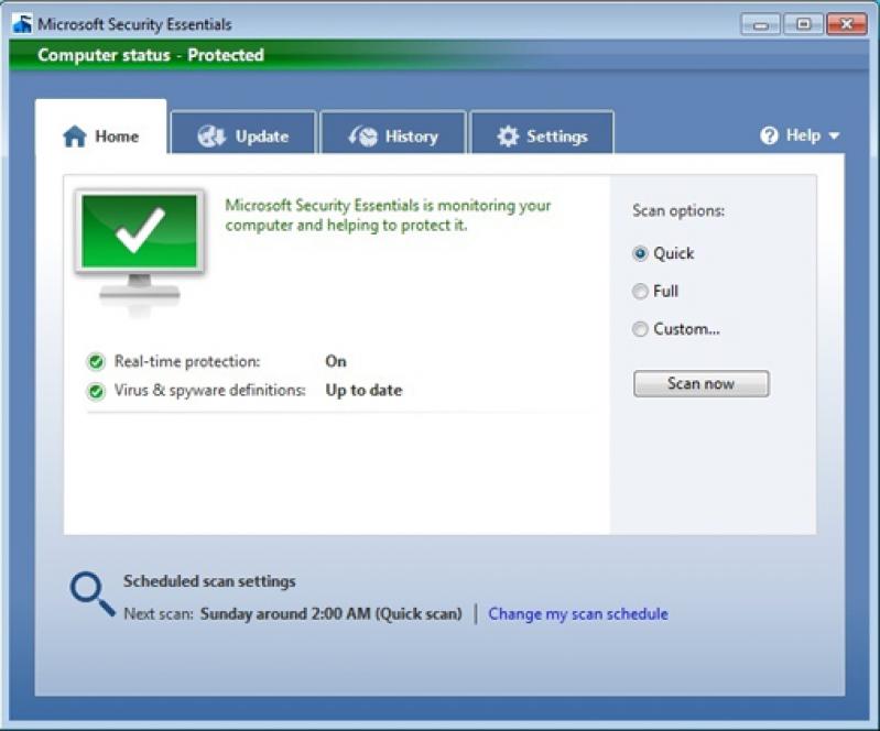 Microsoft Security Essentials screenshot