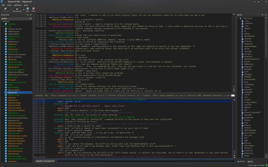 Quassel IRC screenshot