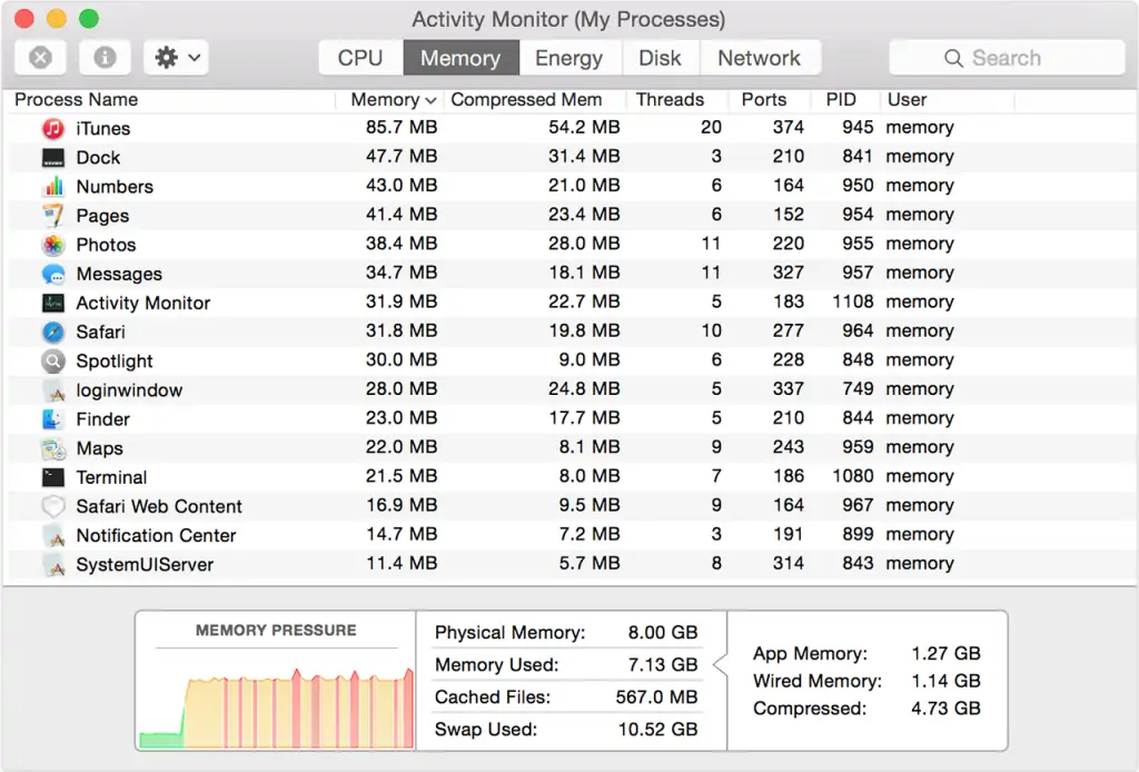 Activity Monitor Memory