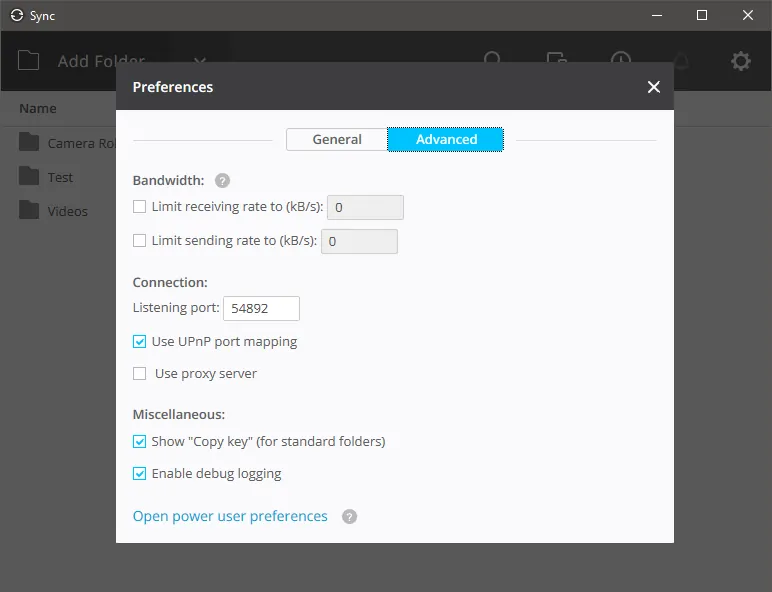 BitTorrent Sync Preferences Advanced