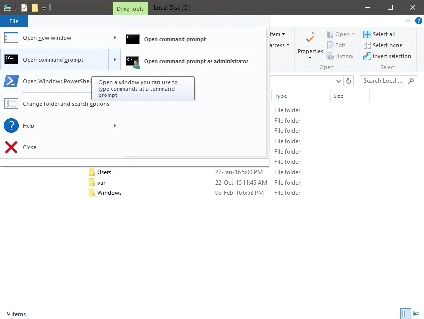 CMD File Explorer Menu