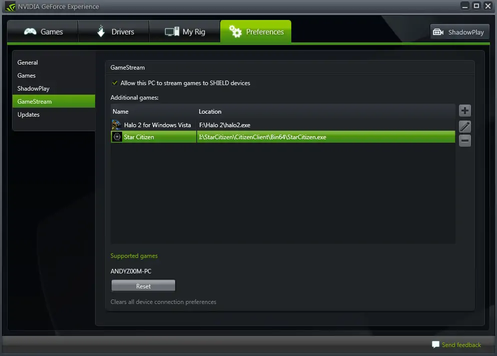 GeForce Experience GameStream